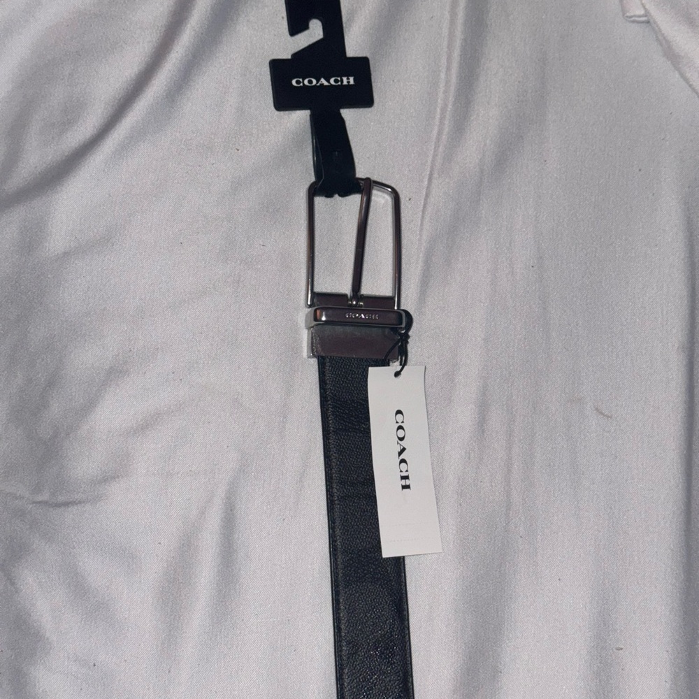 Coach Black Leather Belt with Silver Buckle